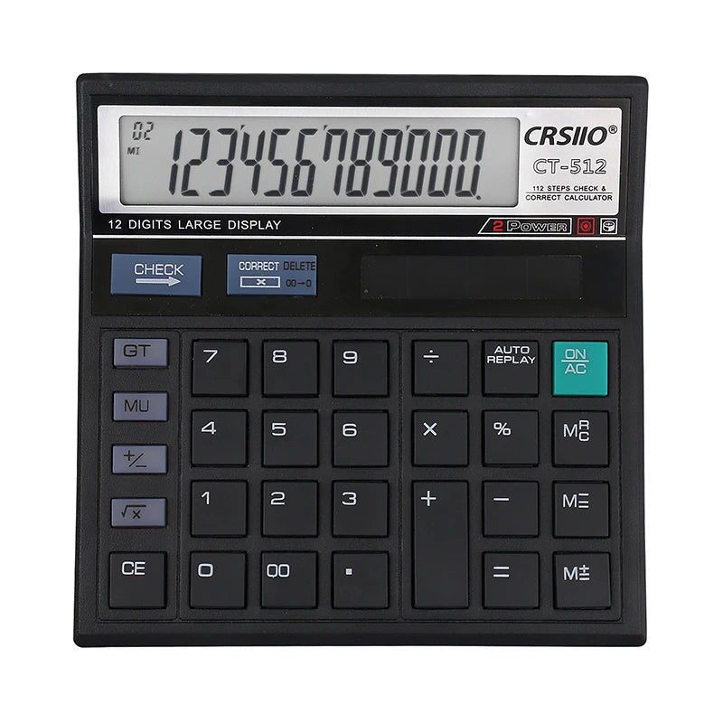 12-Digit Solar Battery Dual Power Large Display Office Desktop Calculator CT-512