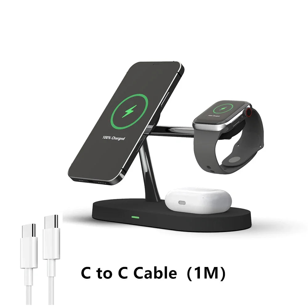 3 in 1 Wireless Charger Stand Magnetic For iPhone 12 13 14 15 Fast Charging Station for Apple Watch 9 8 7 6 5 Airpods 2 3 Pro