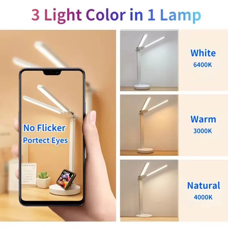 180 Rechargeable LED Clock Dimmable Desk Lamp Rotating Foldable Desktop Reading Night Light Eye Protection New USB