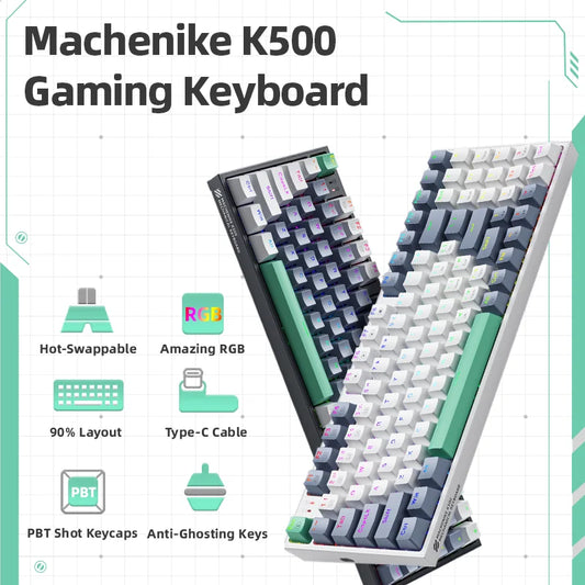 Machenike K500 Mechanical Keyboard Gaming Keyboard Wired Keyboard Hot Swappable 94 Keys RGB Light Mac Windows