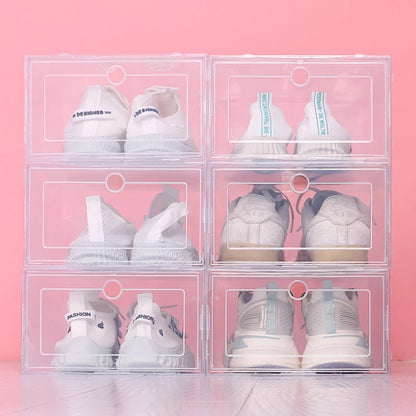 6pcs/Set Fold Plastic Shoes Case Thickened Transparent Drawer Case Plastic Shoe Boxes Stackable Box Shoe Organizer Shoebox