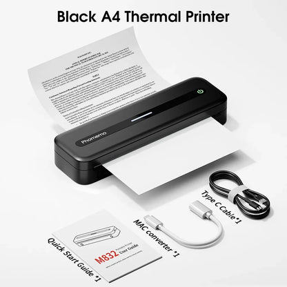 Phomemo M832 Portable Printer Bluetooth Thermal Tattoo Printer Inkless Support 50/80/110/Letter/A4/A5 Thermal Paper for Mobile